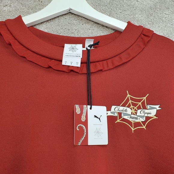 Puma X Charlotte Olympia Cropped Sweatshirt Women's Large Red Dahlia Pullover - Picture 3 of 16